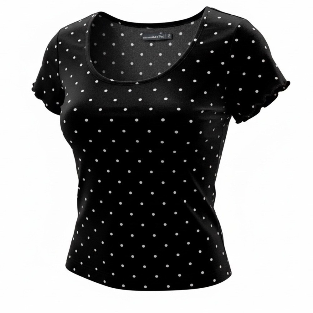 Abercrombie & Fitch Black Velvet Polka Dot Soft Stretch Top Scoop Neck — Size M